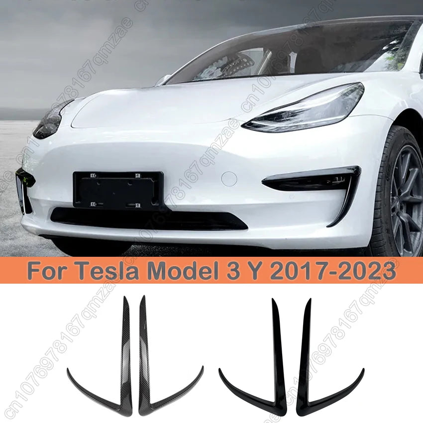 DSI - Tesla Model 3/Y 2017 2018 2019-2023 Glossy Black Carbon Look Car Front Bumper Fog Light Frame Spoiler Decoration/Body Kit