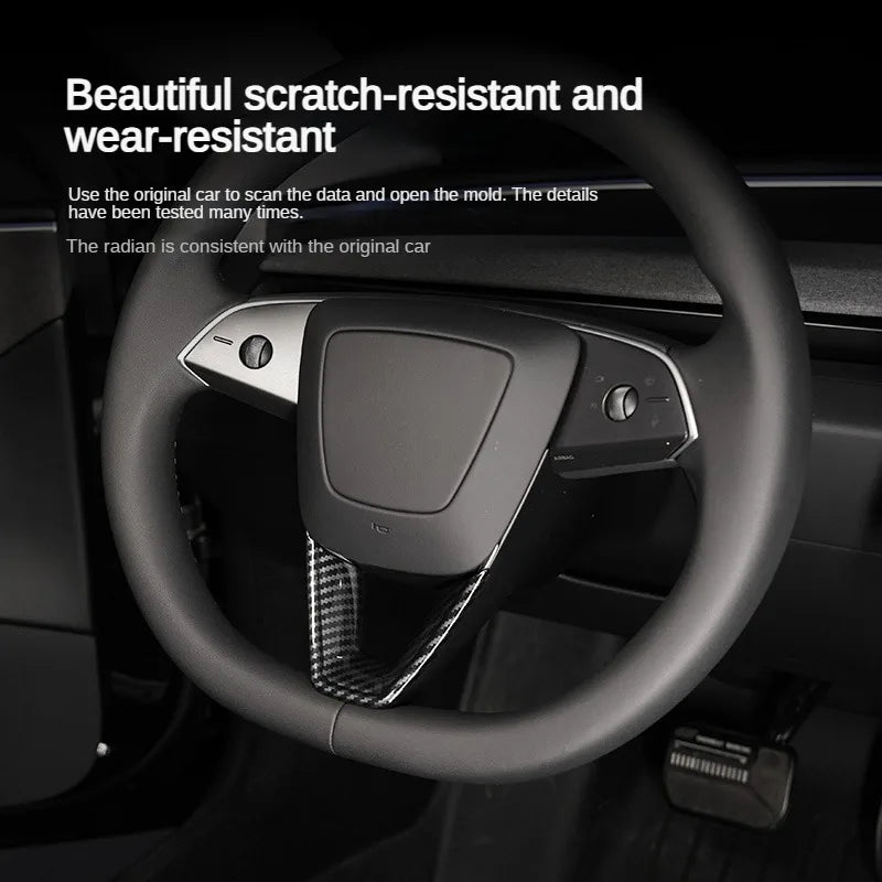 DSI - Steering Wheel Patch FITS Tesla Model 3 Y YL Juniper Highland 2025 2026 U-shaped Protective Cover Trim Sticker ABS Carbon Fiber