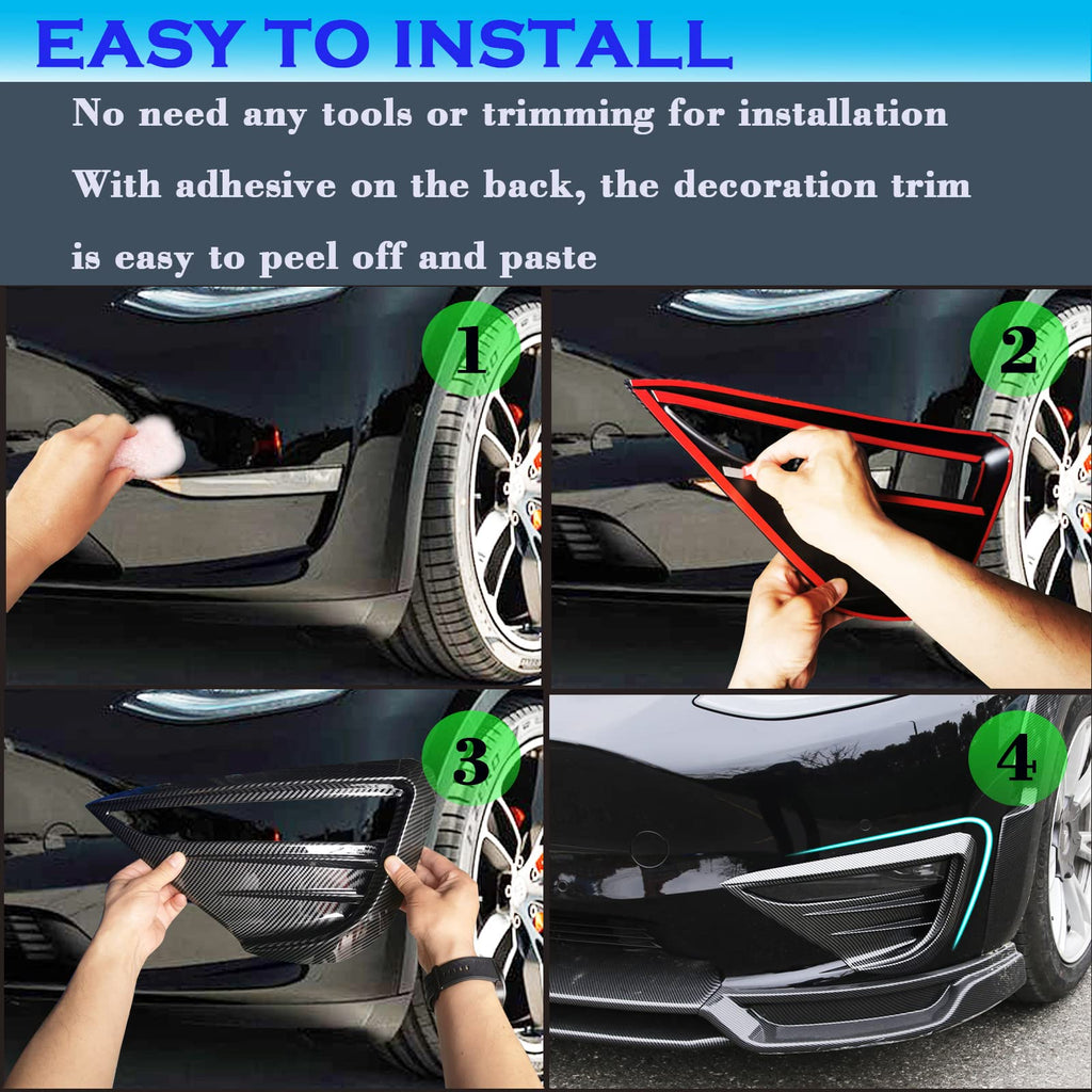 DSI - Fits all 2020-2024 Tesla Model Y Front Fog Light Cover Trim Eyebrow Frame Decorative Accessories (Glossy Carbon Fiber Pattern)