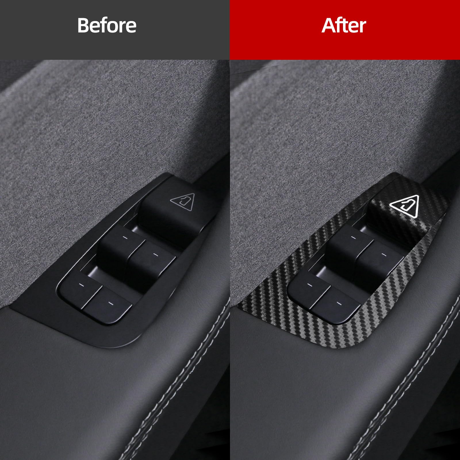 DSI - Window Switch Panel Cover for Tesla Model Y Juniper 2025, Suede Carbon Fiber Interior Trim