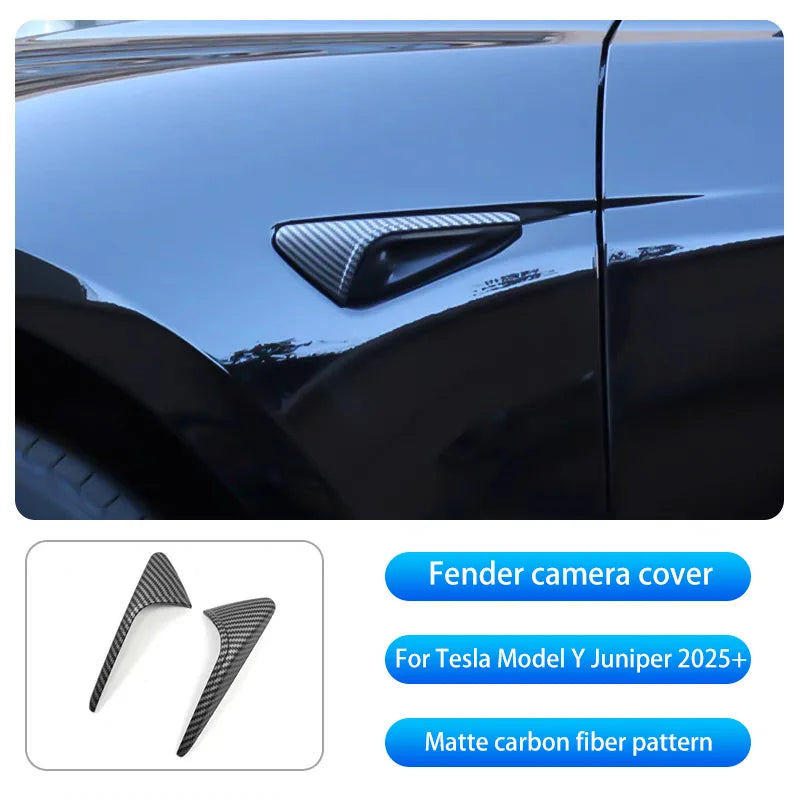 For New Tesla Model Y Juniper 2025+ ABS Carbon Pattern Side Camera Cover ABS Leaf Board Sticker Accessories