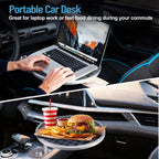 DSI - Car Tray Table & Car Desk for Laptop with 2 Risers and Anti-Slip Pad, 360° Rotating Cup Holder for Working and Eating Compatible with Tesla Model 3/Y/S, Ford F150/Explorer/Maverick & Most Vehicles/EV