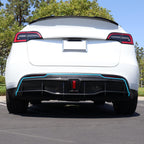 DSI - Rear Diffuser with LED Light Fits 2020-2024 Tesla Model Y, Add-on Carbon Fiber Print PP IKON Style Rear Bumper Molding Protector Lip with LED Lamp