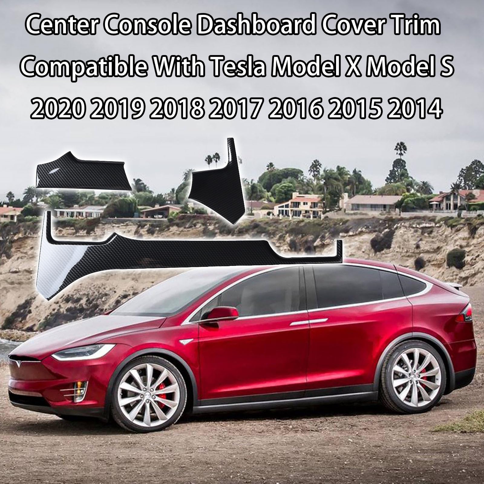 DSI - Center Console Dashboard Cover Trim Compatible with Tesla Model X Model S 2020 2019 2018 2017 2016 2015 2014 (Carbon Fiber)