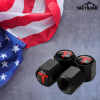 DSI - Red Tire Valve Stem Caps for Tesla Model 3, S, X, Y | Leakproof Aluminum Tire Valve Caps with Rubber O-Rings Compatible with Tesla Car Accessories | Tire Valve Stem Covers Tire Caps 4 Pack
