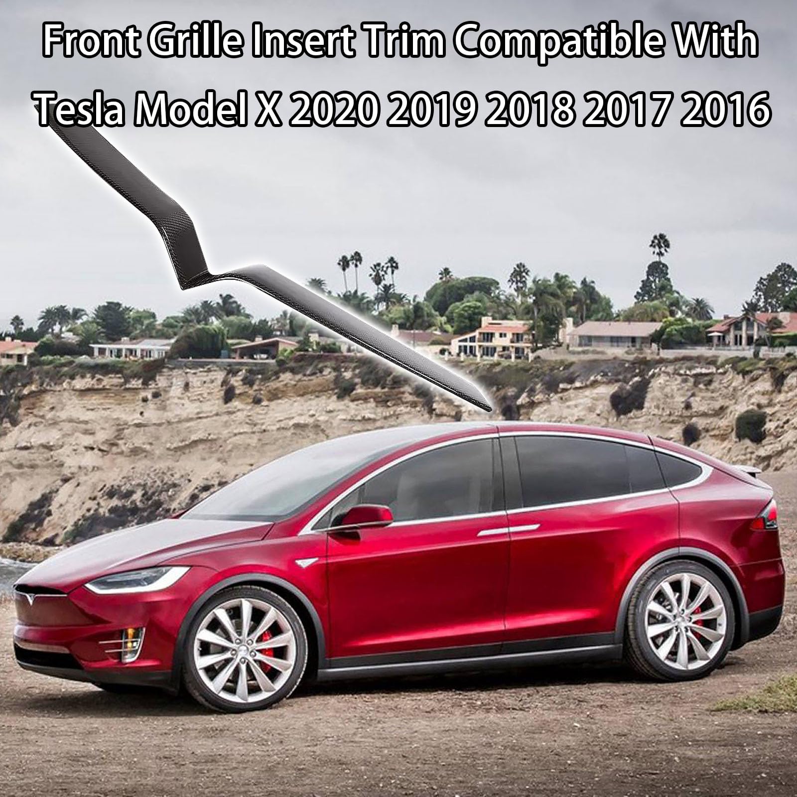 DSI - Front Grille Insert Trim Compatible With Tesla Model X 2020 2019 2018 2017 2016 Front Center Mesh Grille Grill Cover(Carbon Fiber)