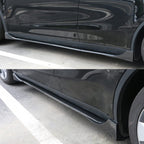 IKON MOTORSPORTS, Side Skirts Compatible with 2020-2024 Tesla Model Y, Carbon Fiber Print IKON Style ABS Plastic Side Skirt Extension Splitter Rocker Panel Pair, 2021