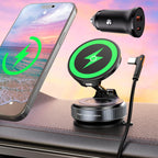 DSI - 15W for MagSafe Car Mount Charger, Magnetic Wireless Car Phone Holder for iPhone 17 16 15 14 13 12 Pro Max, 360° Adjustable iPhone Charger for Car with USB C Car Charger Adapter