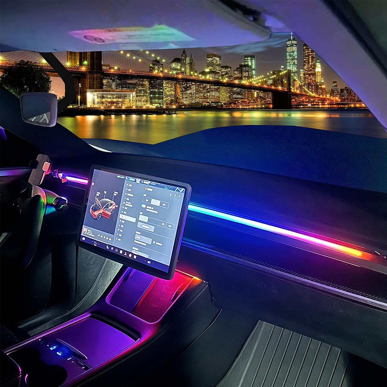 DSTAR - LED Car Ambient Lighting Strip for Tesla High Brightness with APP Control Multiple Colors and Car LED Strip Lighting Neon Lights for Model 3/Y (Dashboard& Center Console)
