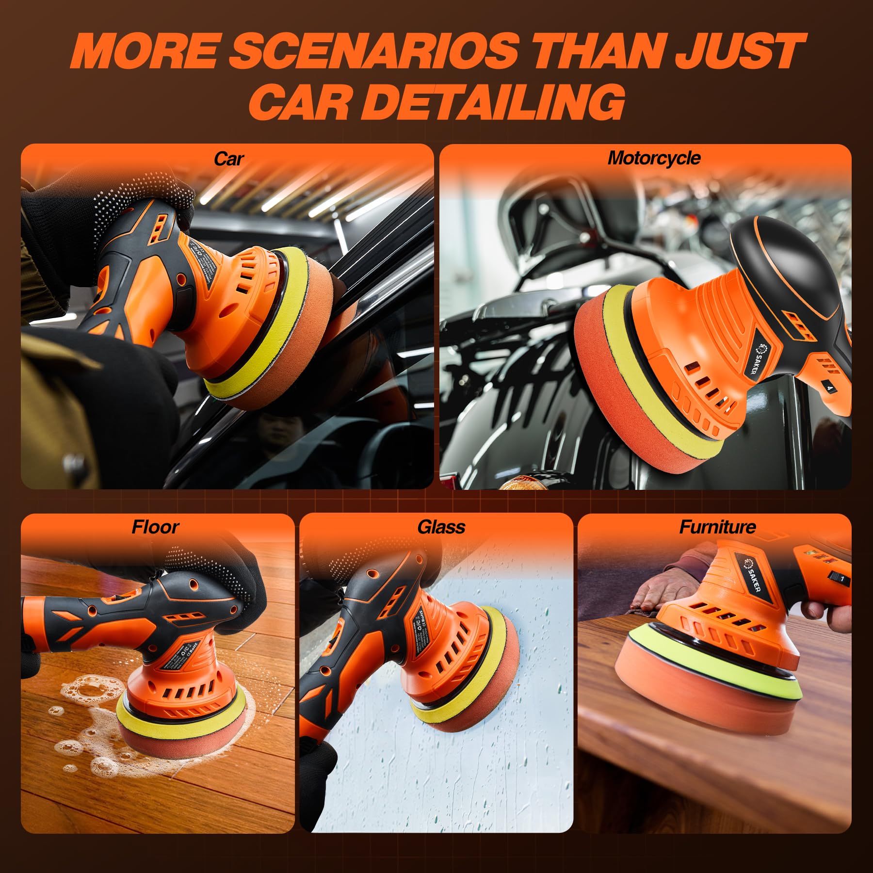 DSI - Cordless Buffer Polisher, 6 Inch Fast Charging Portable Car Polishing Kit with 2PCS 12V 2000mAh Batteries, Polisher for Car Detailing Polishing Waxing (Orange, Buffer Polisher+2 Batteries+1 Bag)