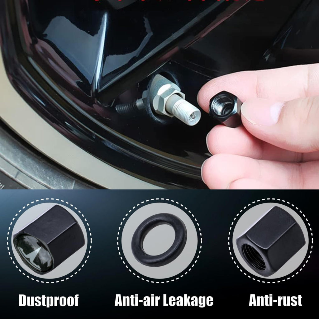DSI - Red Tire Valve Stem Caps for Tesla Model 3, S, X, Y | Leakproof Aluminum Tire Valve Caps with Rubber O-Rings Compatible with Tesla Car Accessories | Tire Valve Stem Covers Tire Caps 4 Pack