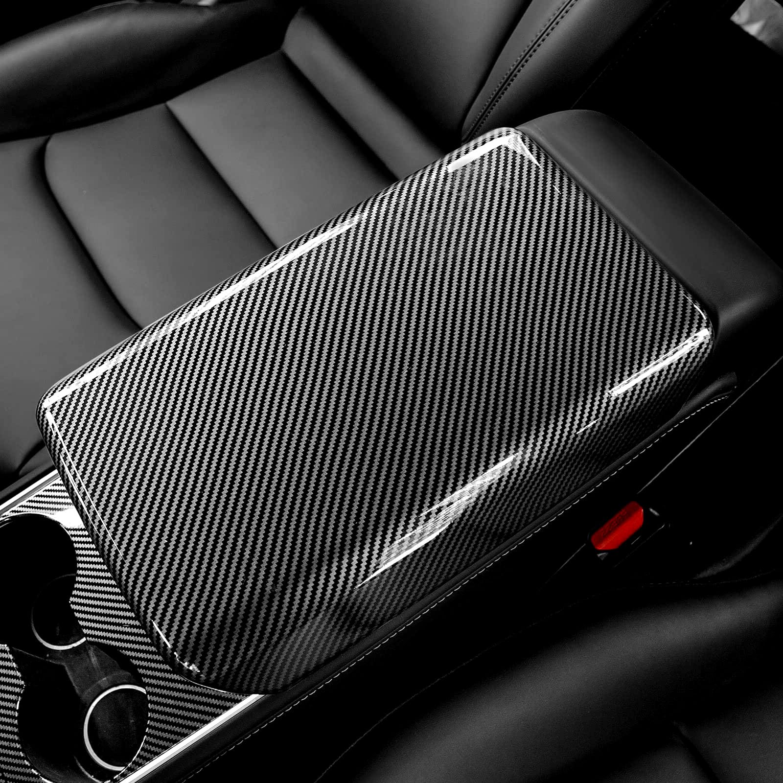 DSI - Carbon Fiber Center Console Armrest Cover Box Covering Protection for Tesla Model 3 or Model Y Accessories 2023 2022 2021 2020 2019 2018 Car Interior Aesthetic Trim Decoration Parts