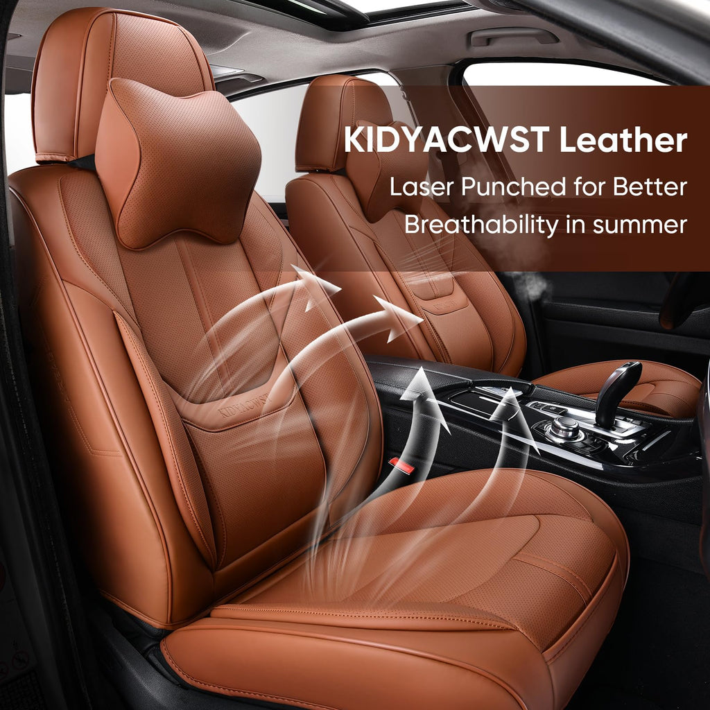 BASIC -  Auto Car Seat Covers Accessories Full Set Leather Cushion Protector Breathable Waterproof Seat Cover for Cars Universal Fit (Brown, Front Pair and Rear)