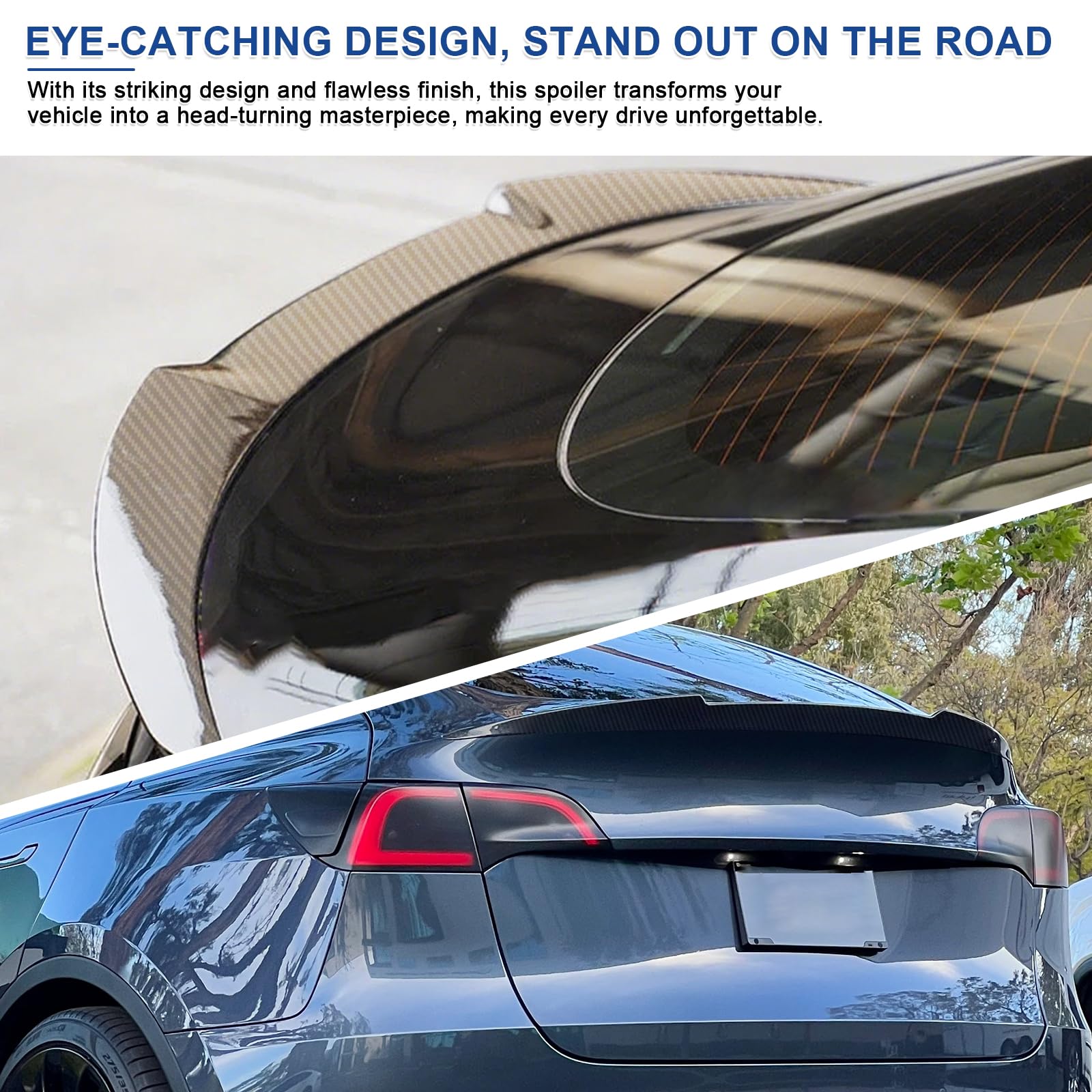 DSI - Spoiler for Tesla Model 3 2016-2022 Wing Rear Spoiler Trunk Tail Rear Trunk Lid,M4 Style Matte Carbon Fiber Style Performance,Model 3 Accessories