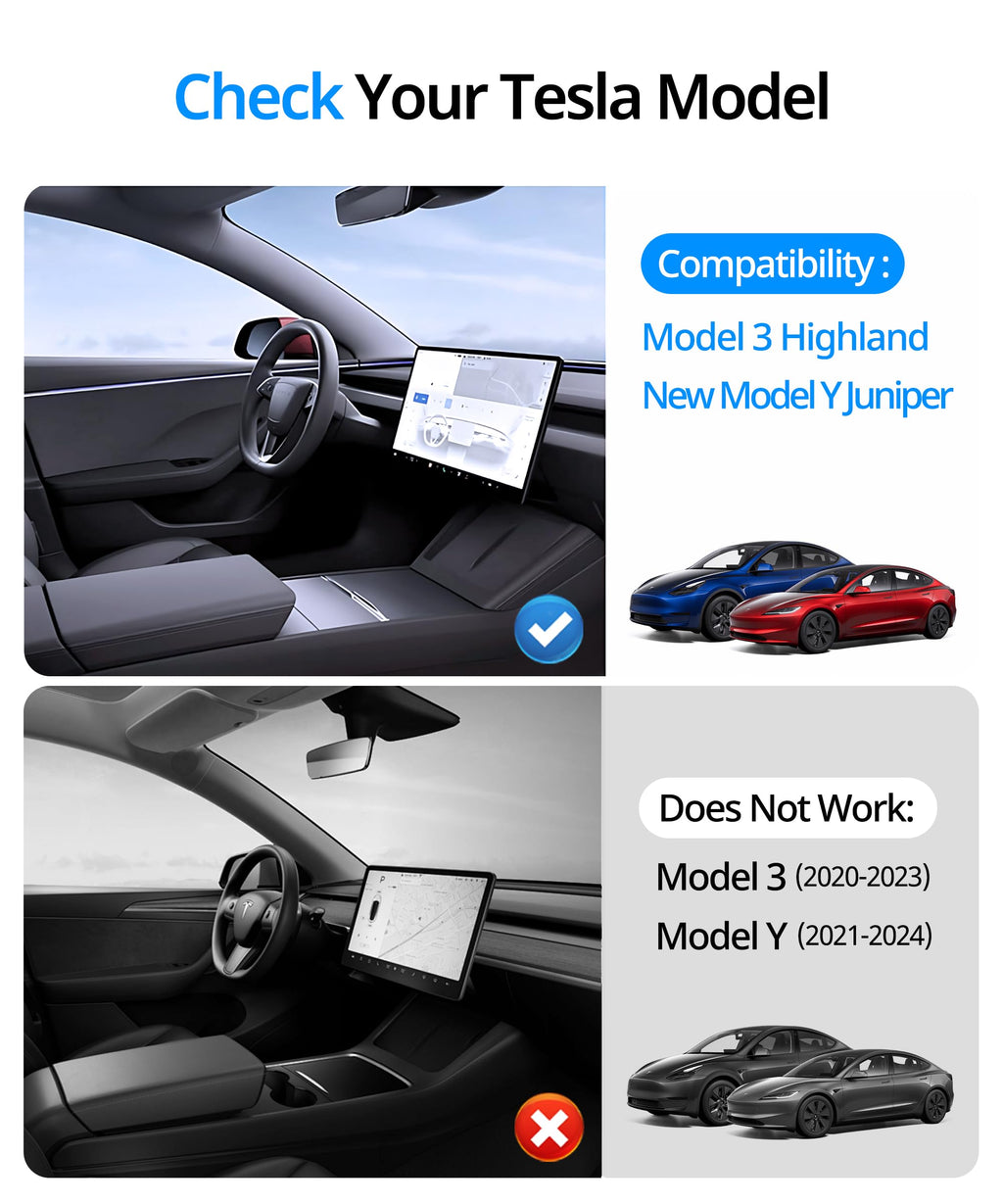 DSI - Tesla Model Y Juniper Accessories (2025-2026), Center Console Organizer Tray for Model 3 Highland(2024-2025), Double-Layer Sliding Armrest Hidden Storage Box, 5PCS Black