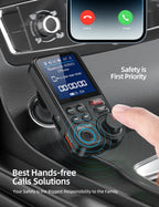 DSTAR - Bluetooth Car Adapter 1.8" Color Screen Strong Mic, QC3.0 Fast Charger Wireless FM Radio Transmitter with Treble & Bass Sound Music Player, Hands-Free Calls, Supports AUX/TF Card/USB Drive
