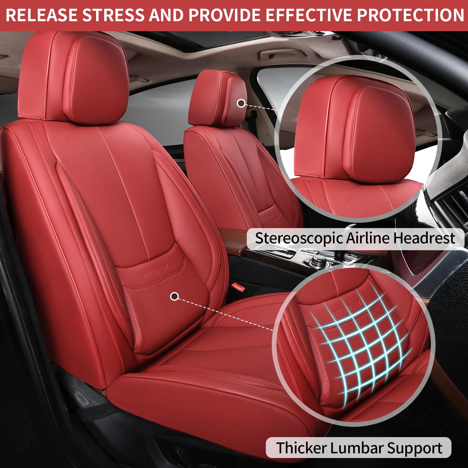 BASIC - Car Seat Covers Full Set,Leather Waterproof Car Seat Cover,Airbag Compatible,Breathable Design,Suitable for Car,Truck,SUV 5 Pack(Burgundy)