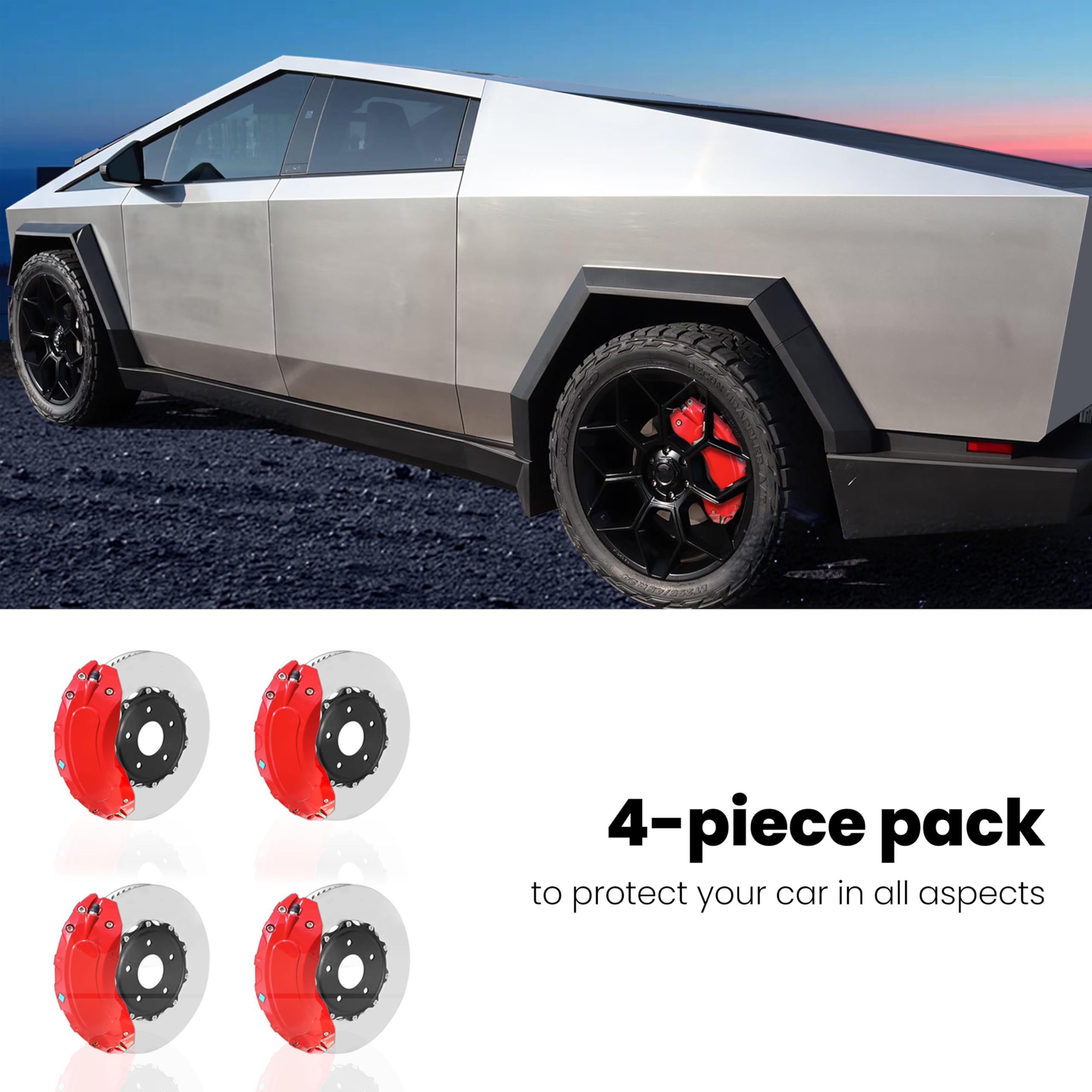 DSI - Caliper Covers Compatible with Tesla Cybertruck Accessories 2023,2024,Front and Rear Brake Caliper Covers Set of 4 for Cybertruck Pickup Truck Wheel Accessories(Red)