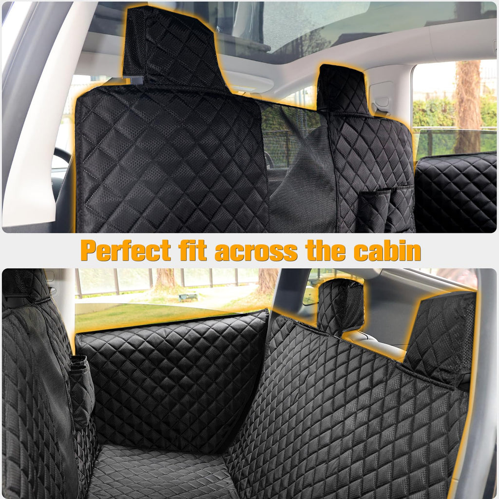 DSI - Dog Seat Covers for Tesla Model 3 & Y Back Seat with 2 Pack Door Protectors, 100% Waterproof Dog Hammock for Tesla with Mesh Window & Headrest Protection Prevents Scratches and Scuffs