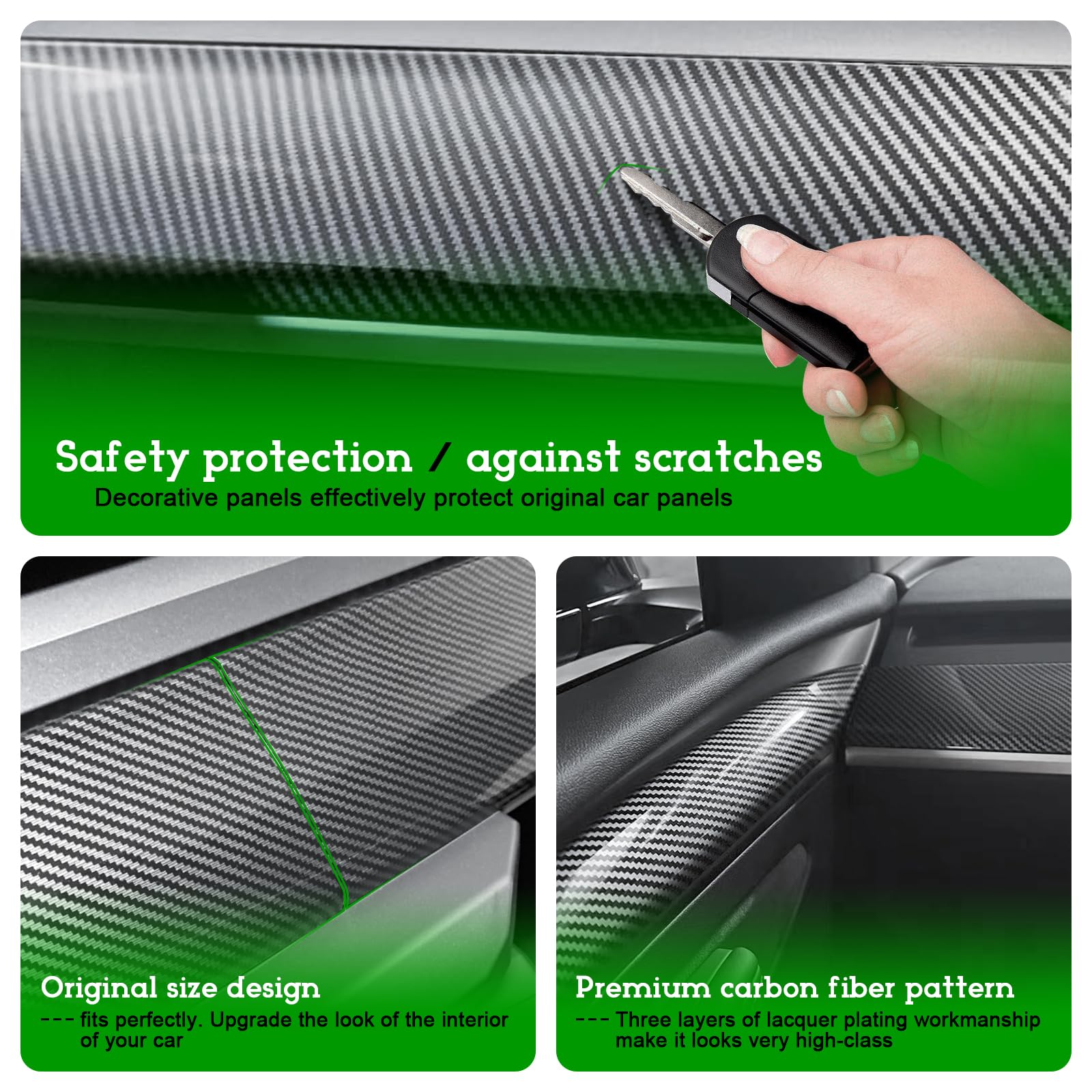 DSI - Carbon Fiber-ISH Dashboard/Door trim panel cover - (Diamond Star Inspected/Approved) Fits 2019-2024 Tesla Model Y & 2021-2023 Model 3  - M3 & MY Tesla Interior Cover Panels 4PCS-Gloss Carbon Fiber - $58.99