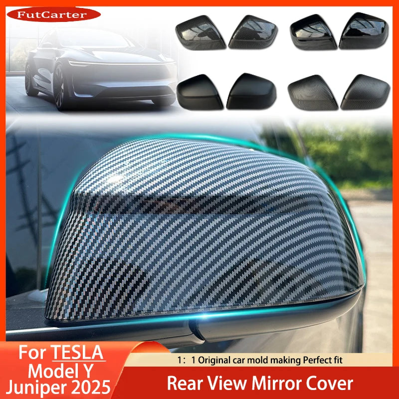 DSI - Carbon Fiber Car Paste Side Door Mirror Cover For Tesla Model Y Juniper2025 Auto Exterior Accessories ABS Sides Rearview Cover