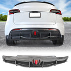 DSI - Rear Diffuser with LED Light Fits 2020-2024 Tesla Model Y, Add-on Carbon Fiber Print PP IKON Style Rear Bumper Molding Protector Lip with LED Lamp