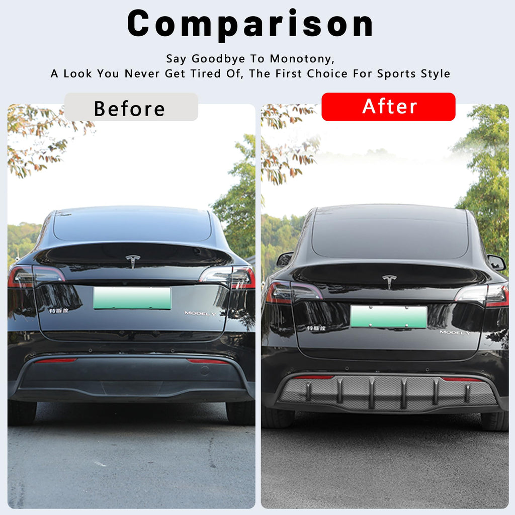 DSI - Rear Diffuser for Tesla Model Y (2020-2025) – No Drilling. This Rear Bumper molding Protector Lip is Made of PP Material with Not Applicable Juniper (Matte Carbon Fiber)