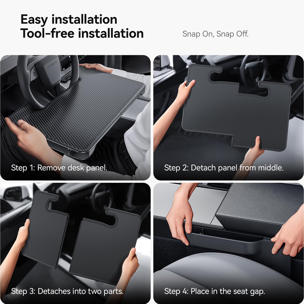 DSI - 2-in-1 Car Steering Wheel Desk Tray & Car Seat Gap Filler Organizer – Foldable Carbon Fiber Look Table for Laptop, Eating Food, Writing – Universal Fit for Most Vehicles - **Top PICK!