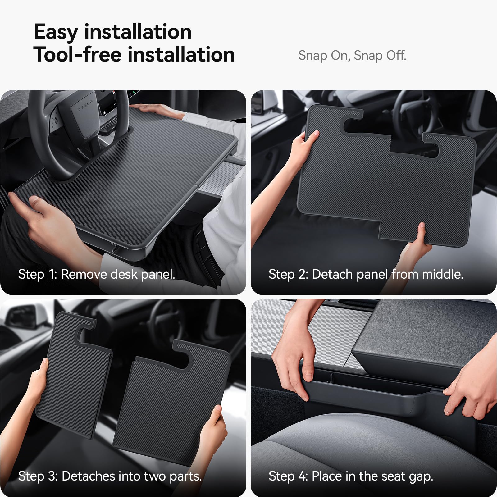 DSI - 2-in-1 Car Steering Wheel Desk Tray & Car Seat Gap Filler Organizer – Foldable Carbon Fiber Look Table for Laptop, Eating Food, Writing – Universal Fit for Most Vehicles - **Top PICK!