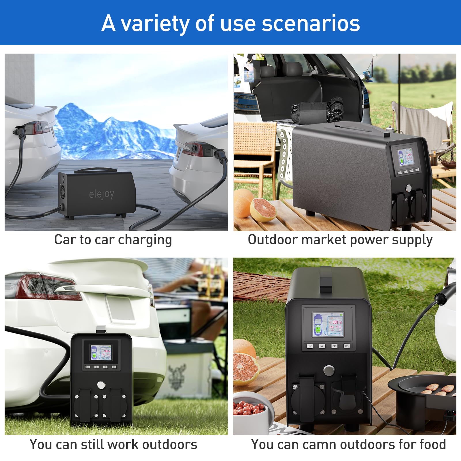 DSI - 3Kwh EV Discharger V2L Adapter Discharge Gun Compatible with Tesla Model 3/Y/S/X After May 2019 NACS Standard Battery Protection 120V/240V Output LCD Display Outdoor Camping Emergency