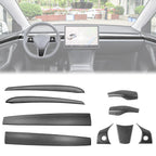 DSI - 9 PCS Carbon Fiber Interior Decor Trim Cover Kit Compatible with 2021-2023 Tesla Model 3 & 2019-2024 Model Y, Dashboard Cover Door Panel Cover Steering Lever Cover Steering Wheel Cover