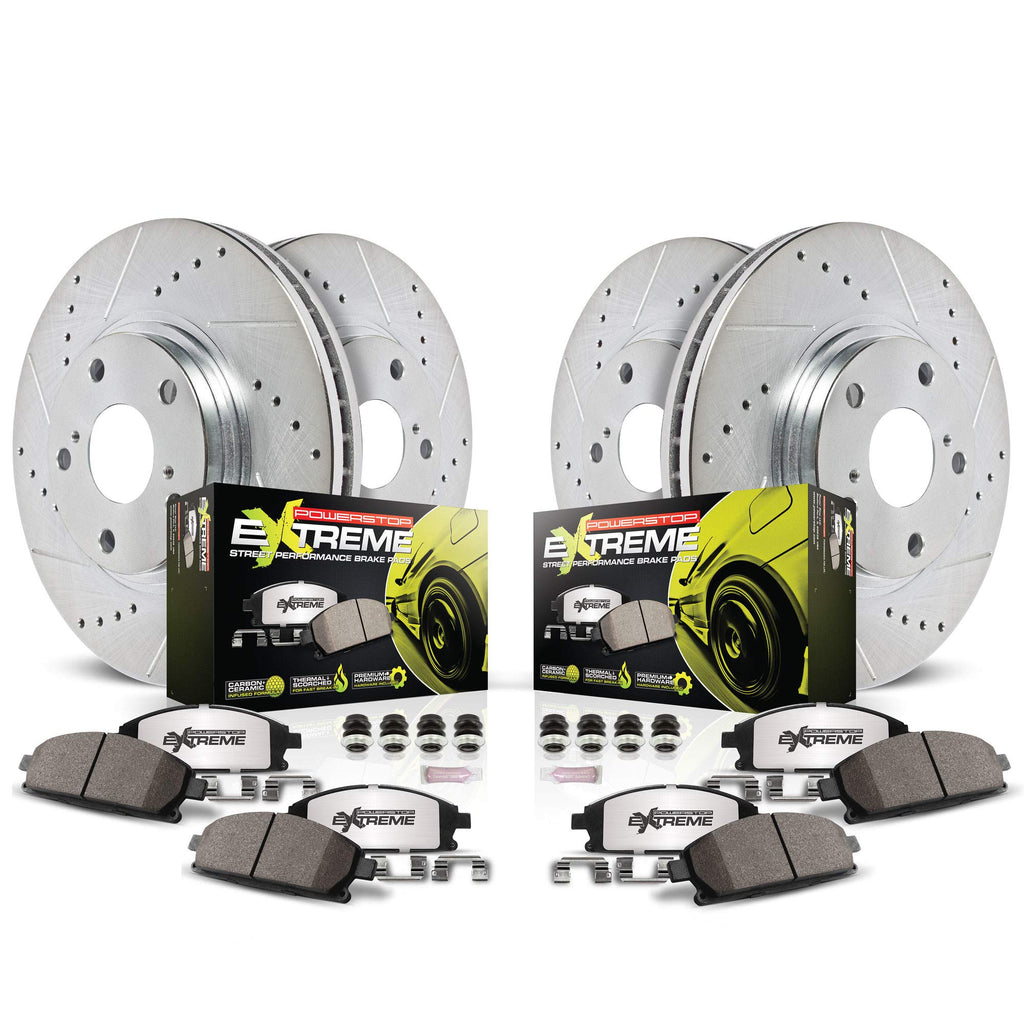POWERSTOP Front and Rear Z26 Carbon-Fiber Ceramic Brake Pads with Drilled and Slotted Rotors Brake Kit For Tesla 3 2017-2021 [Vehicle Specific]