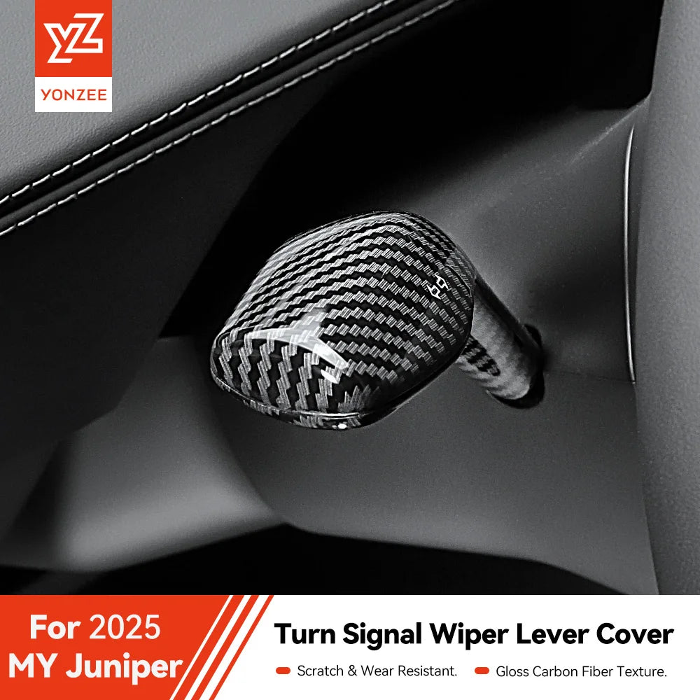 DSI - Carbon Fiber Gear Shift Cover - FITS Tesla Model Y 2025 Juniper Carbon Fiber Gear Shift Cover ABS Steering Lever Handle Protection Shifter Shell Car Decor