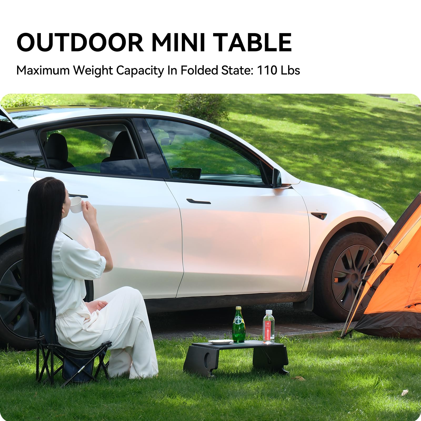 DSI - Foldable Desk Food Tray (Carbon Edition) for Tesla Model Y Model 3 S X Y Juniper- Upgraded Table with Support Leg for Dining, in-Car Work, Travel and Outdoor