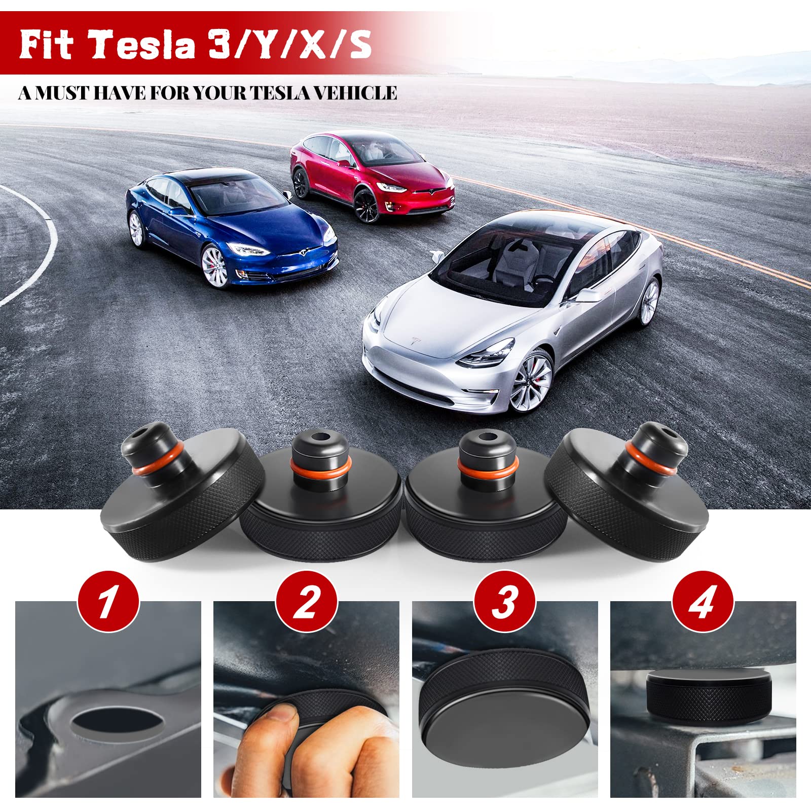 DSI - Lifting Jack Pad for Tesla Model 3/S/X/Y, 4 Pucks with Storage Case, Accessories for Tesla Vehicles 2013 to 2026