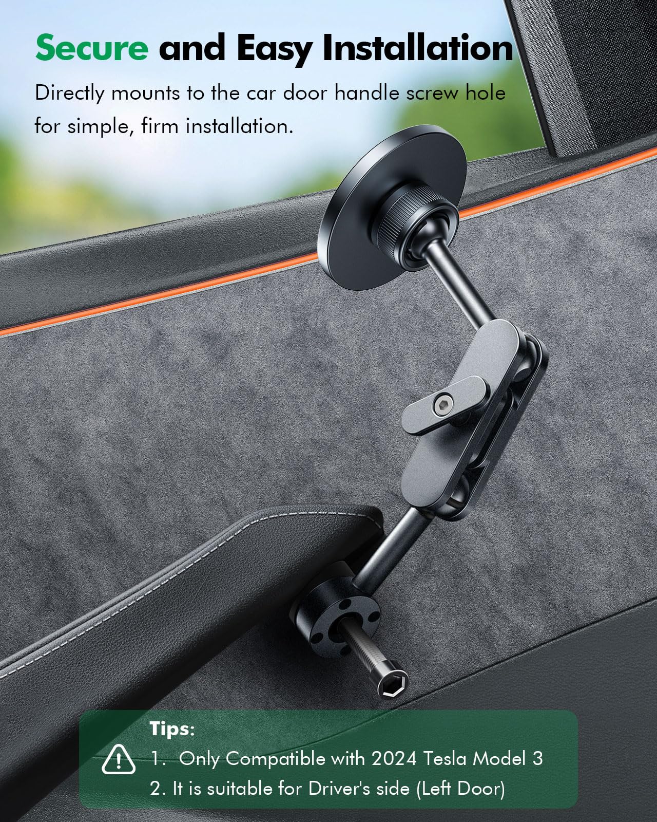 DSI - Mag-Safe Phone Mount for Tesla Model 3 2024 2025 – Exclusive Door-Install Magnetic Car Mount for iPhone 16/15/14/13/12, Accessories for Tesla Model 3 Highland