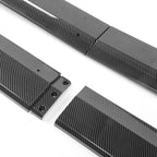 IKON MOTORSPORTS, Side Skirts Compatible with 2020-2024 Tesla Model Y, Carbon Fiber Print IKON Style ABS Plastic Side Skirt Extension Splitter Rocker Panel Pair, 2021