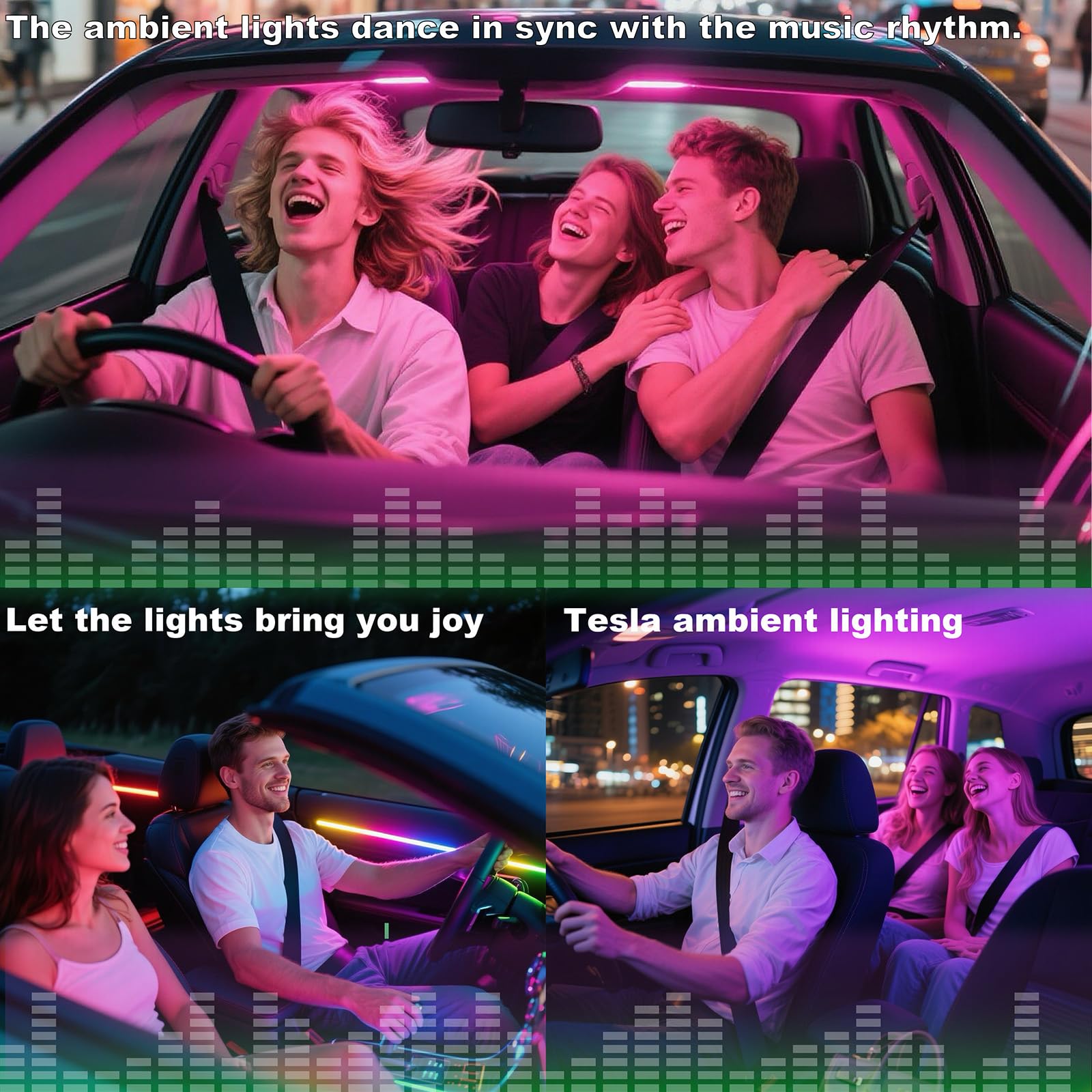 DSTAR - LED Car Ambient Lighting Strip for Tesla High Brightness with APP Control Multiple Colors and Car LED Strip Lighting Neon Lights for Model 3/Y (Dashboard& Center Console)