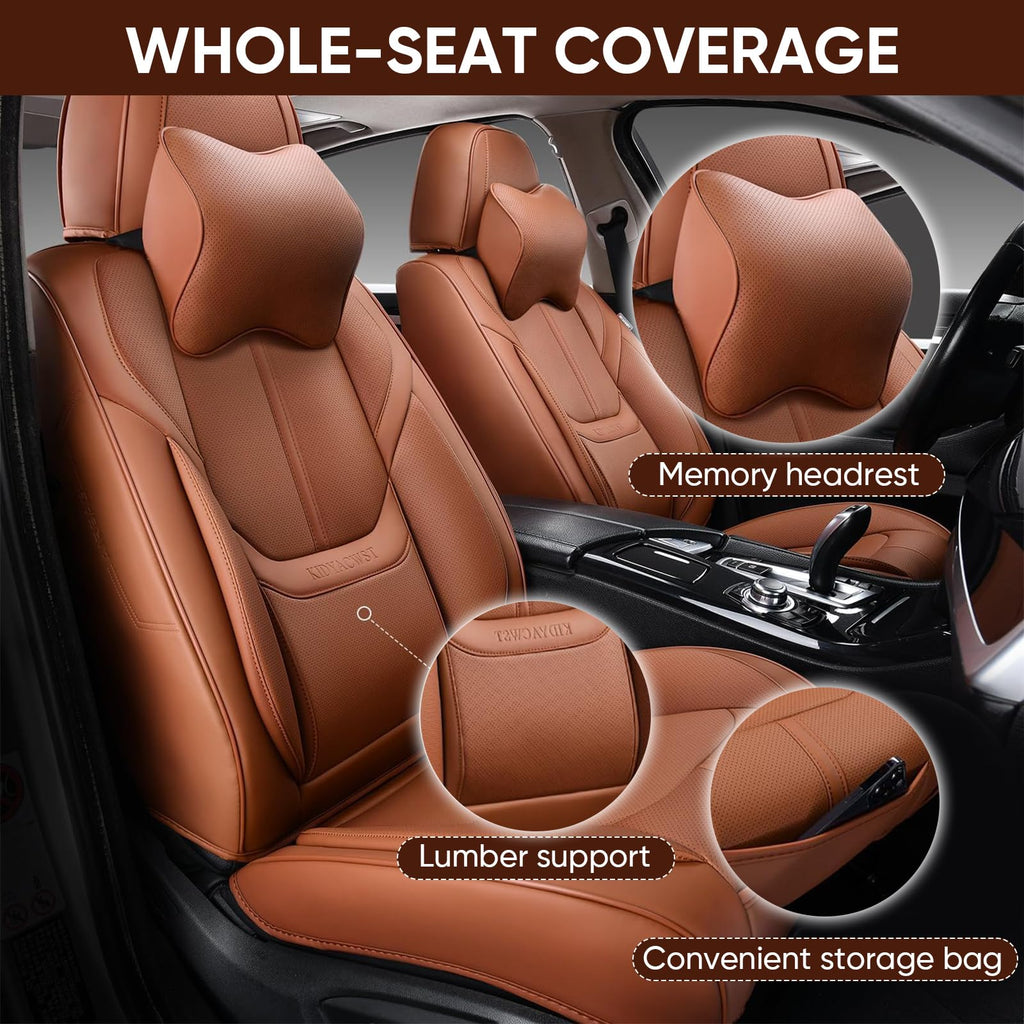 BASIC -  Auto Car Seat Covers Accessories Full Set Leather Cushion Protector Breathable Waterproof Seat Cover for Cars Universal Fit (Brown, Front Pair and Rear)