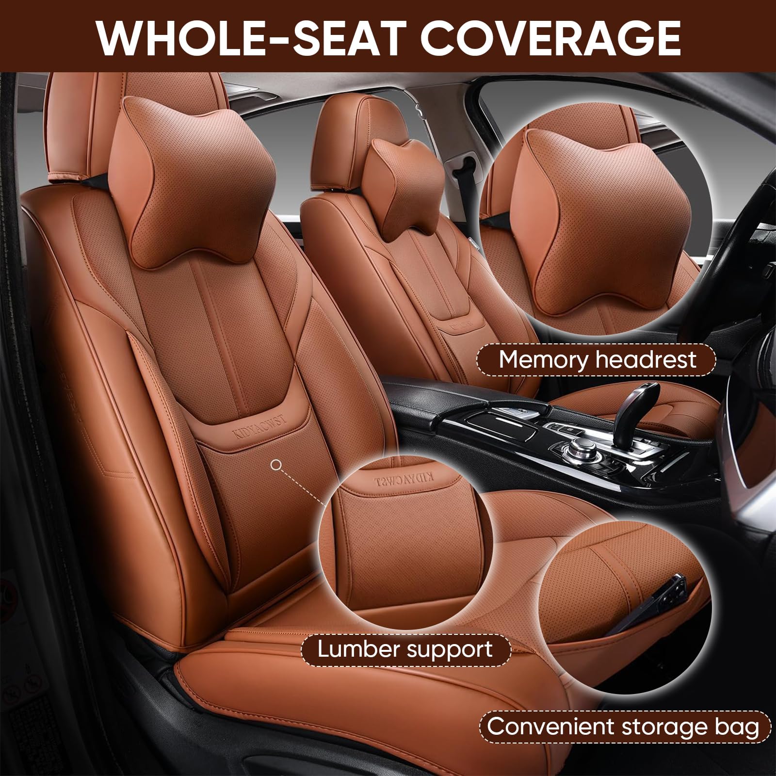 BASIC -  Auto Car Seat Covers Accessories Full Set Leather Cushion Protector Breathable Waterproof Seat Cover for Cars Universal Fit (Brown, Front Pair and Rear)