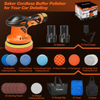 DSI - Cordless Buffer Polisher, 6 Inch Fast Charging Portable Car Polishing Kit with 2PCS 12V 2000mAh Batteries, Polisher for Car Detailing Polishing Waxing (Orange, Buffer Polisher+2 Batteries+1 Bag)