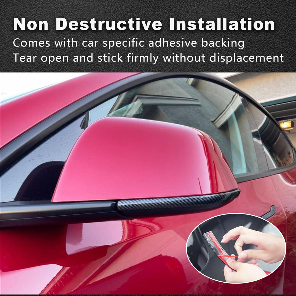 DSI - FITS Tesla Y-Shaped Side Mirror Decorative Strip Cover - Premium Exterior Accessories (M Y -Glossy Carbon Fiber Pattern)