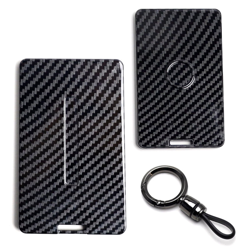 DSI - Glossy Black Carbon Fiber Finish Hard Plastic Key Card Fob Case Holder Keychain Compatible With Tesla Model 3 Y S X Cybertruck Card Key