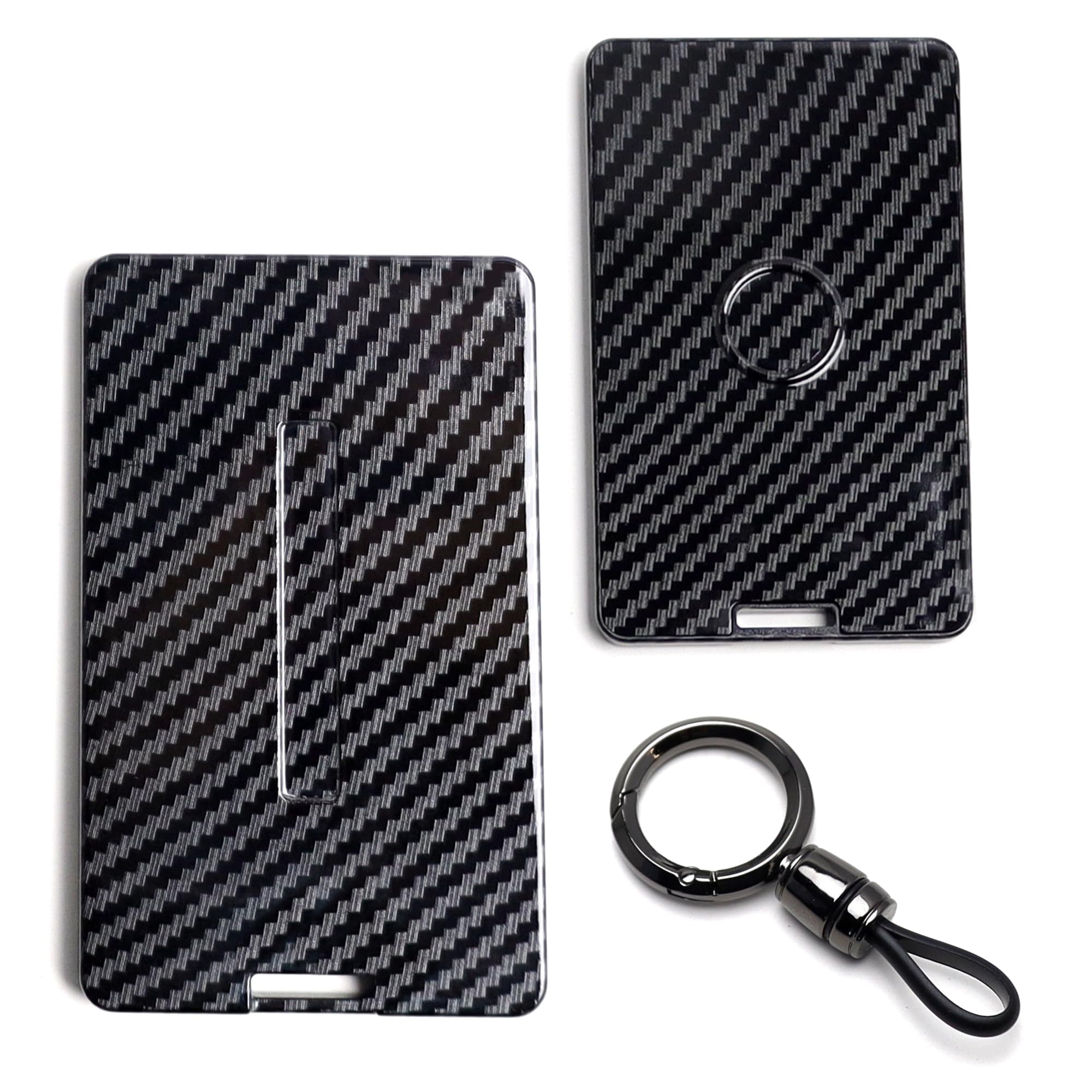 DSI - Glossy Black Carbon Fiber Finish Hard Plastic Key Card Fob Case Holder Keychain Compatible With Tesla Model 3 Y S X Cybertruck Card Key