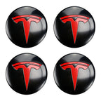 DSI - Wheel Cover Center Emblem Sticker for Tesla Model 3 Model Y Hubcaps Wheel Rim Cover Red Emblem & Gloss Black Background (4PCS) (Black& Red)