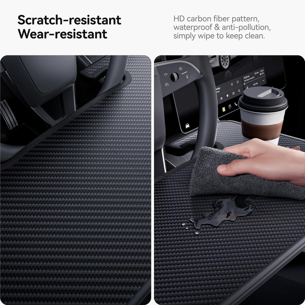 DSI - 2-in-1 Car Steering Wheel Desk Tray & Car Seat Gap Filler Organizer – Foldable Carbon Fiber Look Table for Laptop, Eating Food, Writing – Universal Fit for Most Vehicles - **Top PICK!