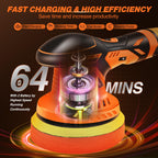 DSI - Cordless Buffer Polisher, 6 Inch Fast Charging Portable Car Polishing Kit with 2PCS 12V 2000mAh Batteries, Polisher for Car Detailing Polishing Waxing (Orange, Buffer Polisher+2 Batteries+1 Bag)