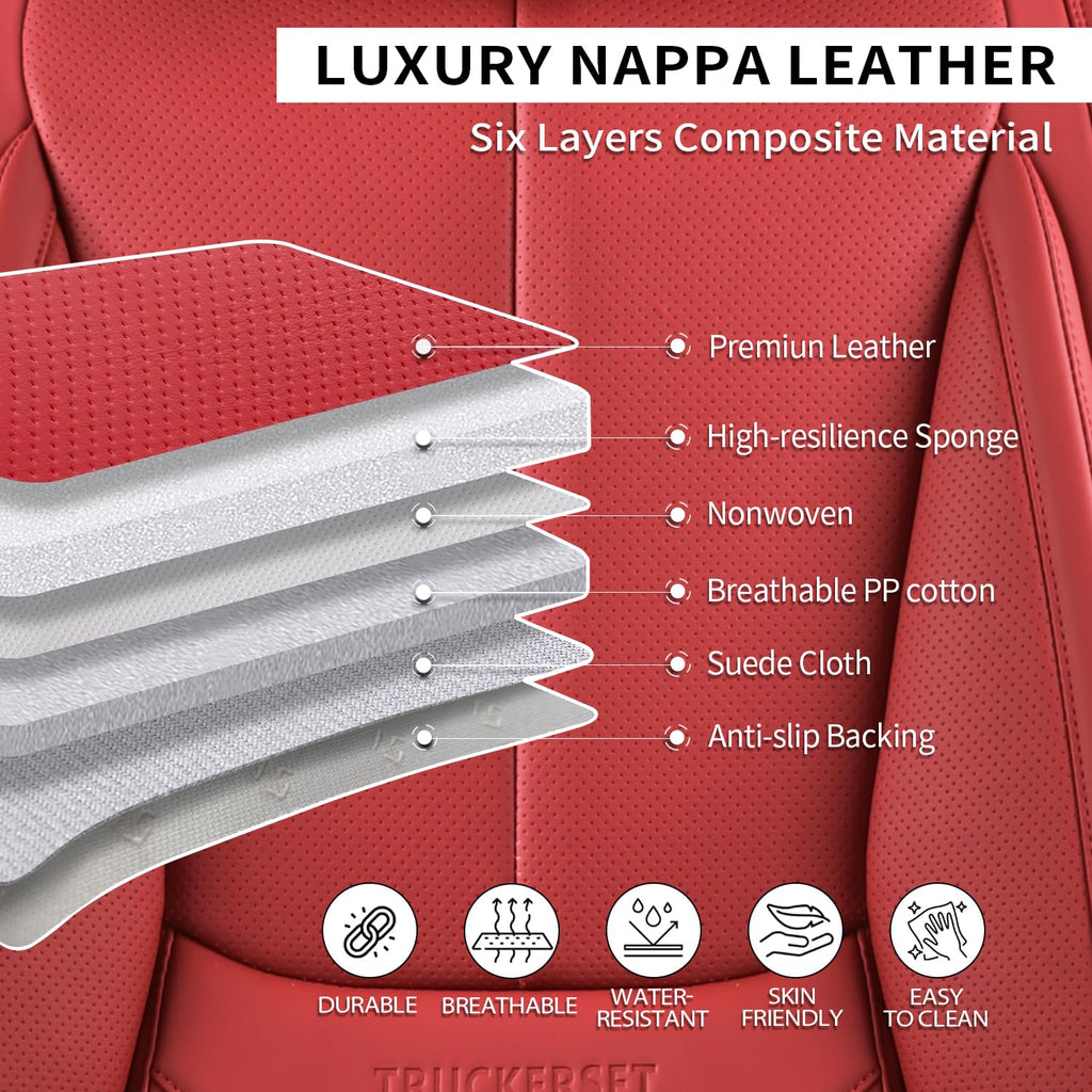 BASIC - Car Seat Covers Full Set,Leather Waterproof Car Seat Cover,Airbag Compatible,Breathable Design,Suitable for Car,Truck,SUV 5 Pack(Burgundy)