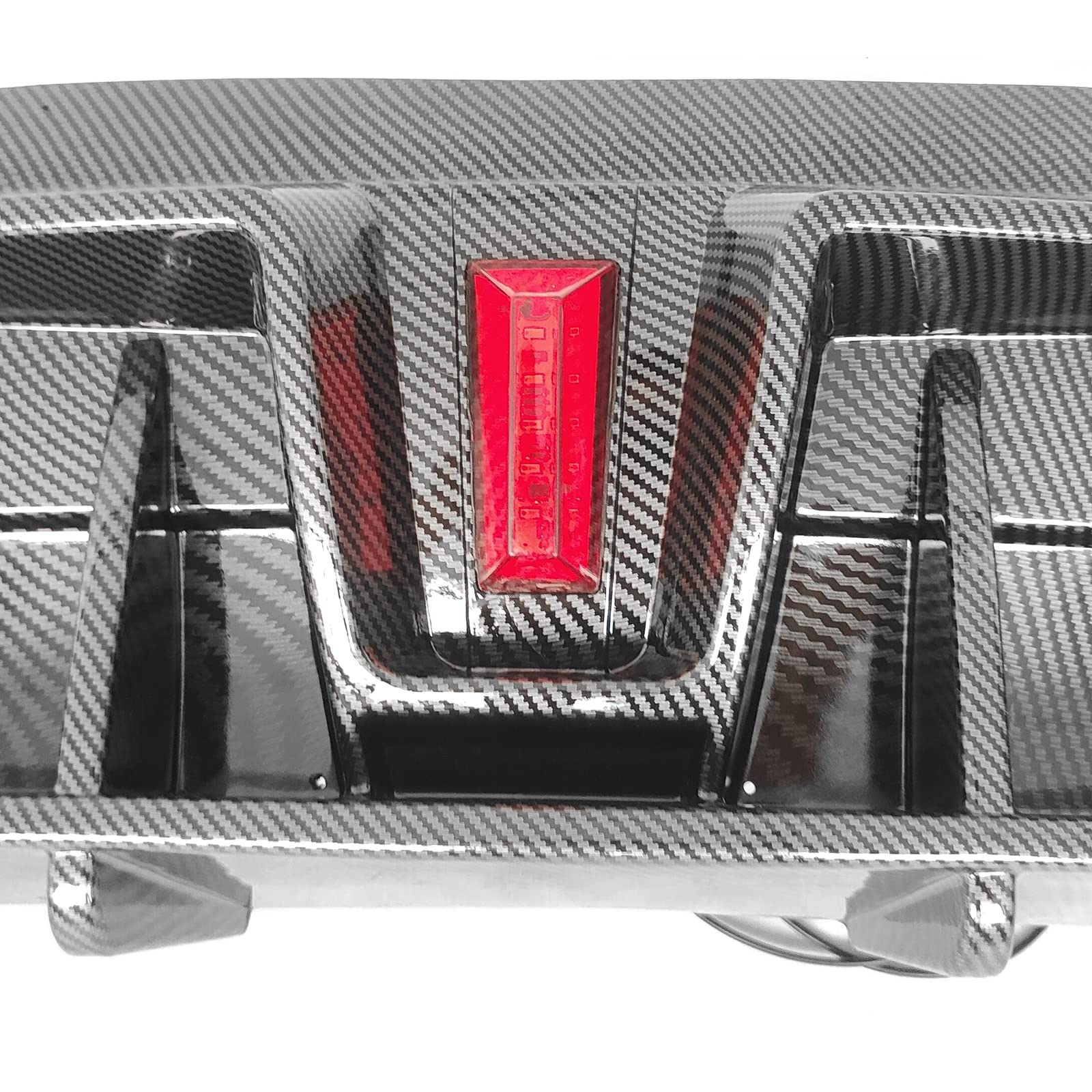 DSI - Rear Diffuser with LED Light Fits 2020-2024 Tesla Model Y, Add-on Carbon Fiber Print PP IKON Style Rear Bumper Molding Protector Lip with LED Lamp