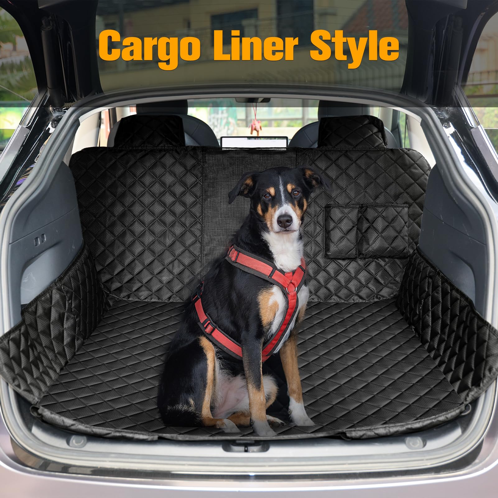 DSI - Dog Seat Covers for Tesla Model 3 & Y Back Seat with 2 Pack Door Protectors, 100% Waterproof Dog Hammock for Tesla with Mesh Window & Headrest Protection Prevents Scratches and Scuffs
